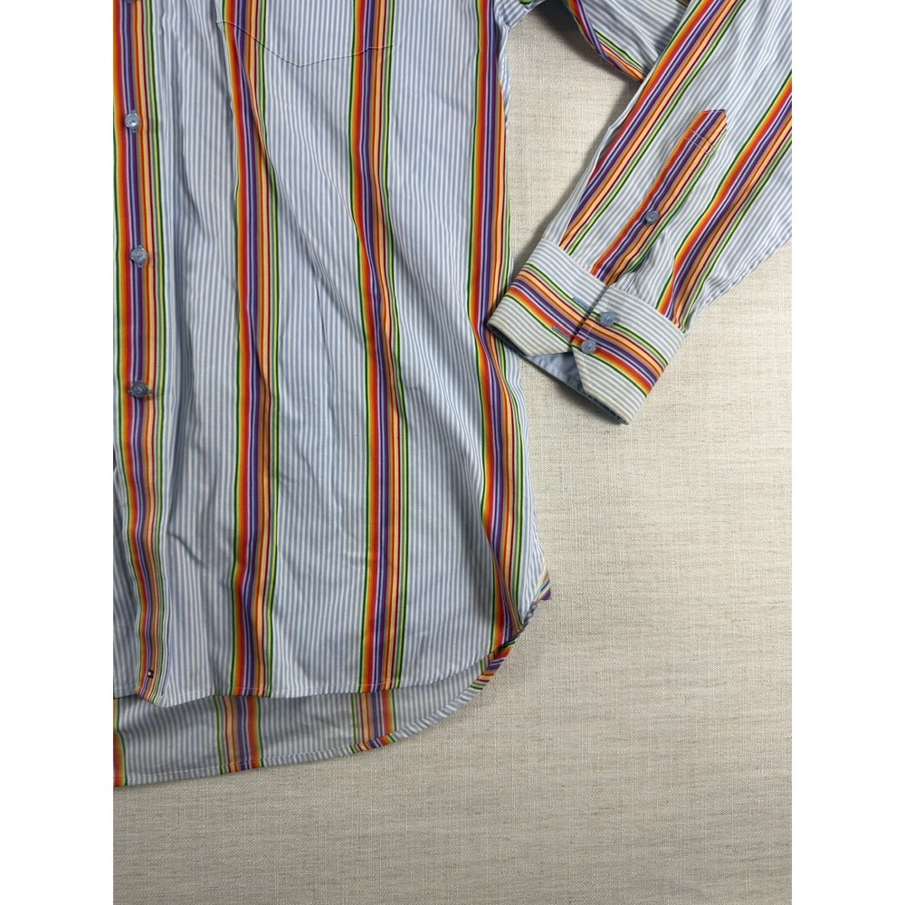Tommy Hilfiger 80s 2 Ply Shirt Mens L Rainbow Stripe Long Sleeve Button Down - Picture 4 of 9
